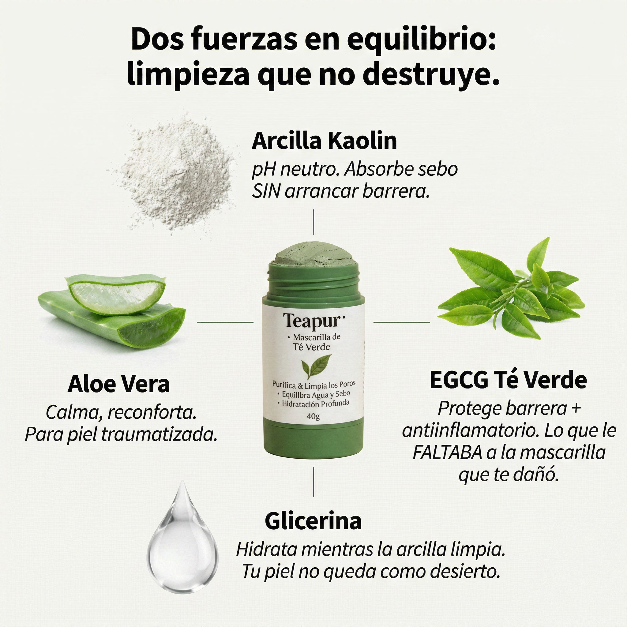 Mascarilla de Té Verde Teapur | Arcilla Que Limpia Sin Destrozar