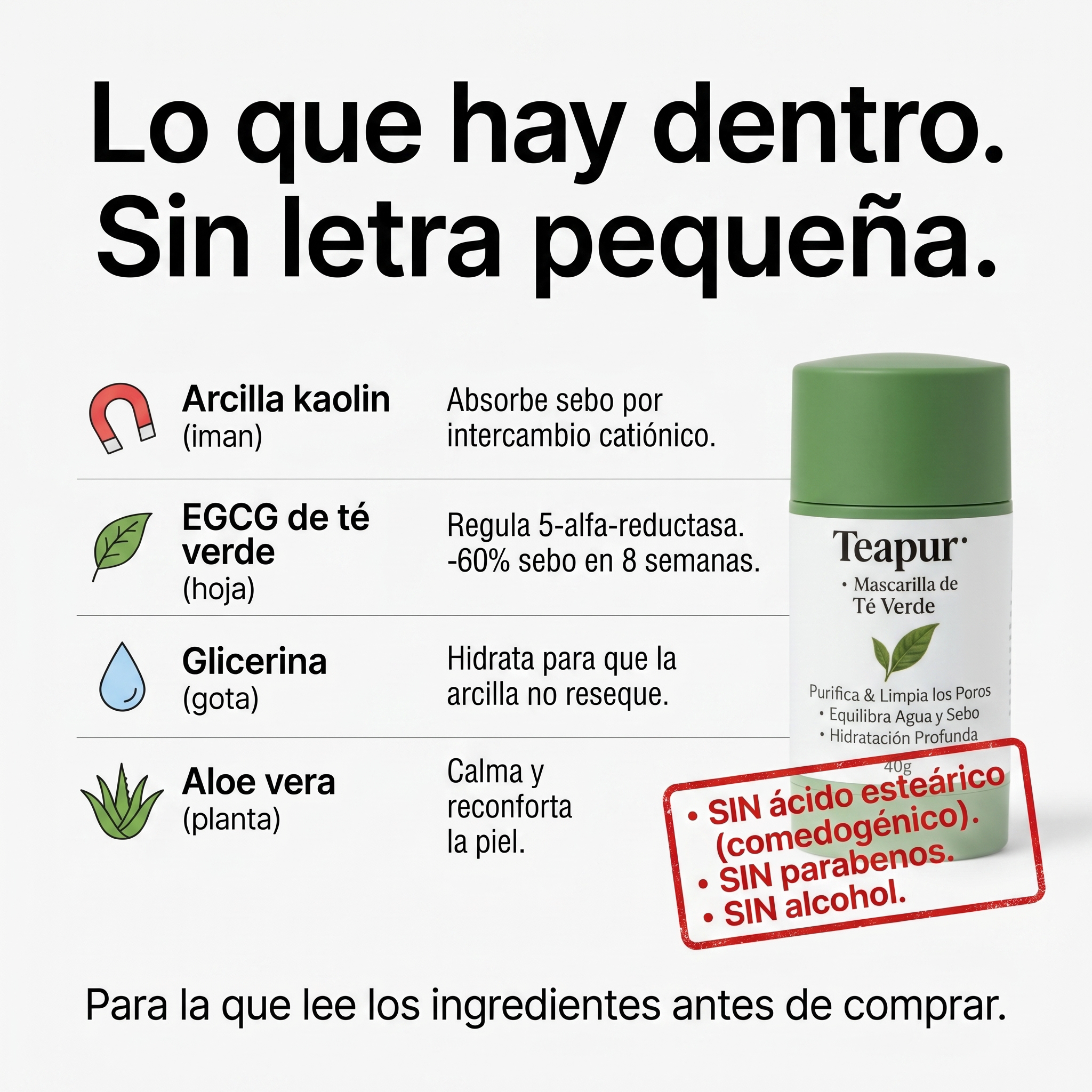 Mascarilla de Té Verde Teapur | Sal Sin Base y Siéntete Bien